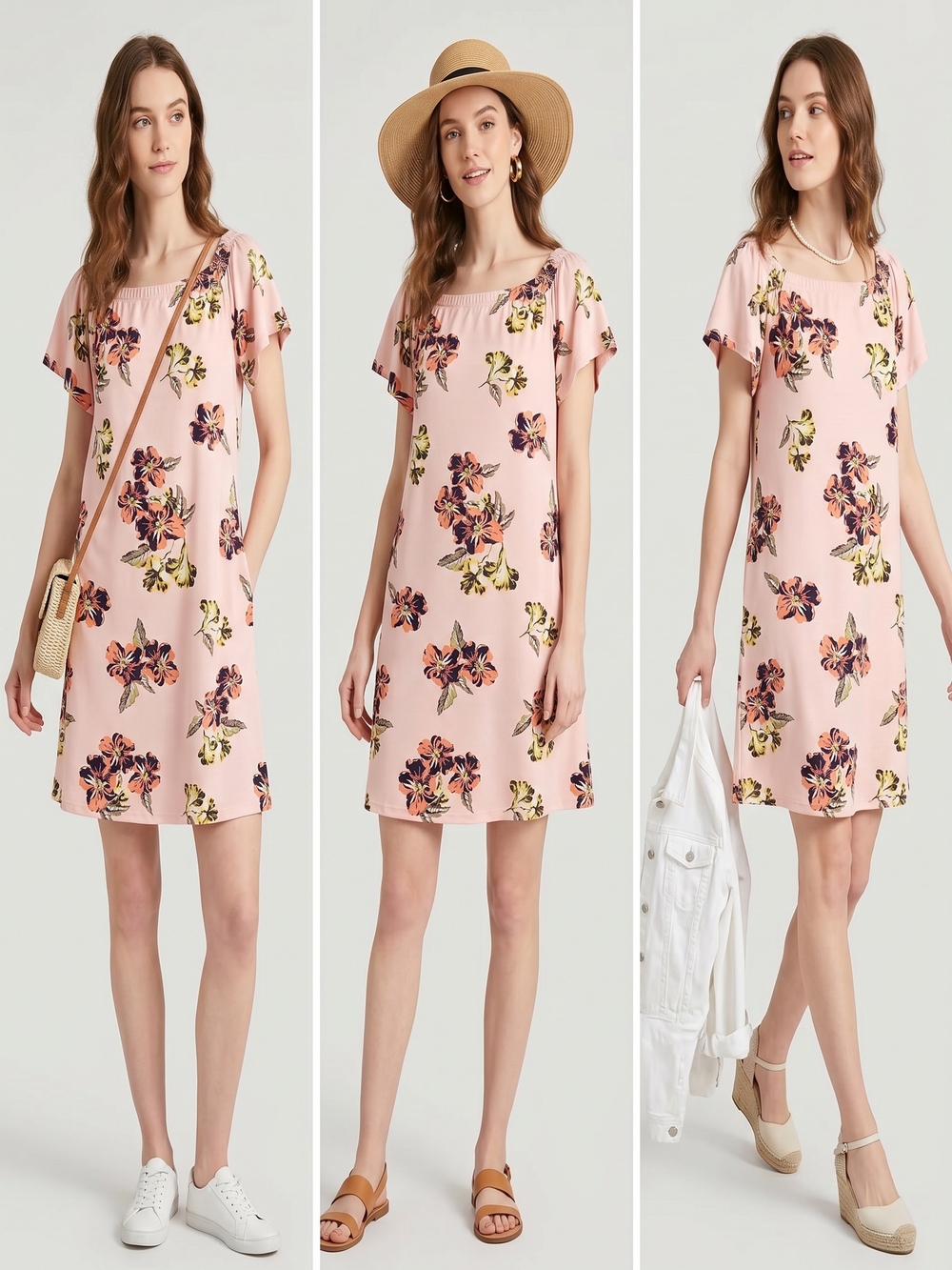 west loop Pink Floral Scoop-Neck Shift Dress